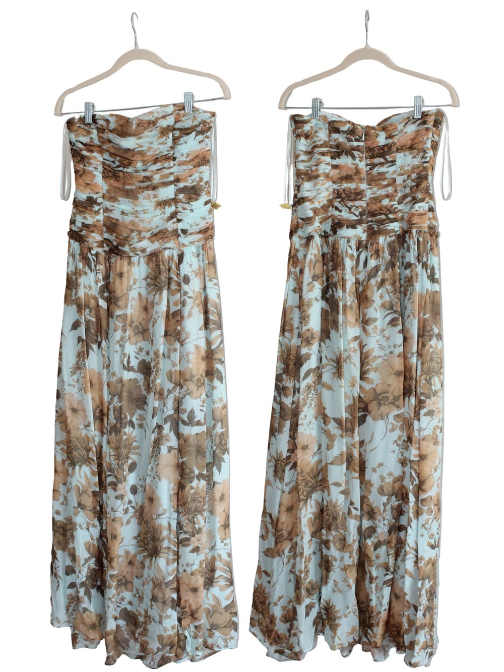 BHLDN Strapless Floral Maxi Dress in Light Blue and Brown